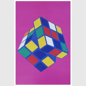 Sharp Art Rubik's Cube Art Print 12 x 18 in Studio Poster on Pink Background Vibrant Colors Direct from Artist's Studio Authentic Collectible Decor