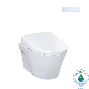 TOTO WASHLET+ AP Wall-Hung Elongated Toilet with S7A Contemporary Bidet Seat and DuoFit In-Wall 0.9 and 1.28 GPF Auto Dual-Flush Tank System, Matte Silver - CWT4264736CMFGA#MS