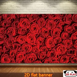 2D Flat Banner 1pc, banner, Red Rose Backdrop Flowers Rose Wall Photo BackgroundBackdrop Wedding Bridal Shower Photo BoothBirthday Party Dessert Table Banner Lovers Portraits Props   Birthday Party Decor, Birthday Ba