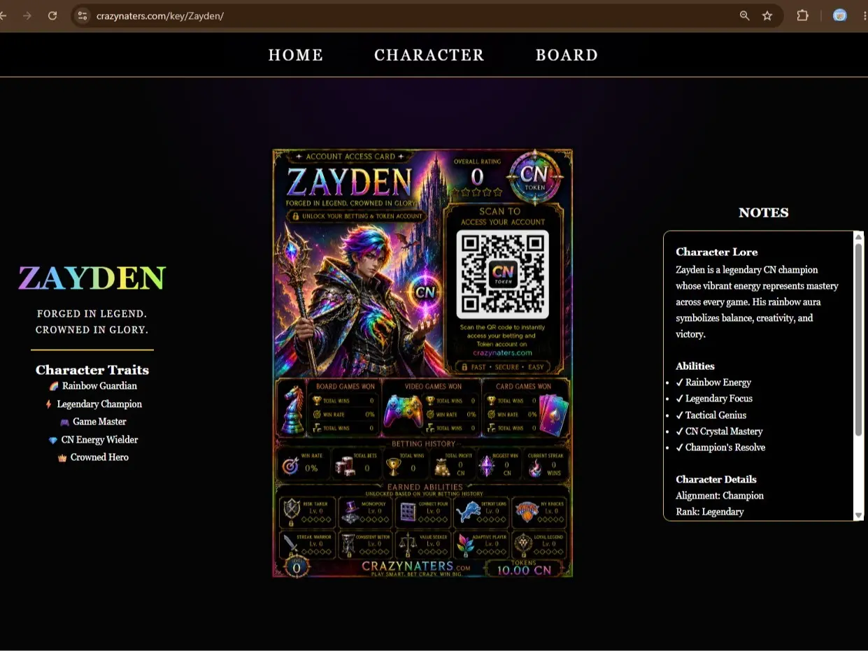 CrazyNaters.com QR Keychain and Wager Account w/10 CN tokens