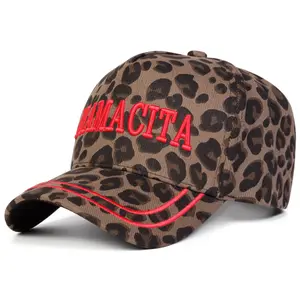 Unisex MAMACITA Letter Embroidered Leopard Baseball Cap Outdoor Adjustable Sunscreen Leisure Hat Spring Autumn Travel Tourism Beach Vacation