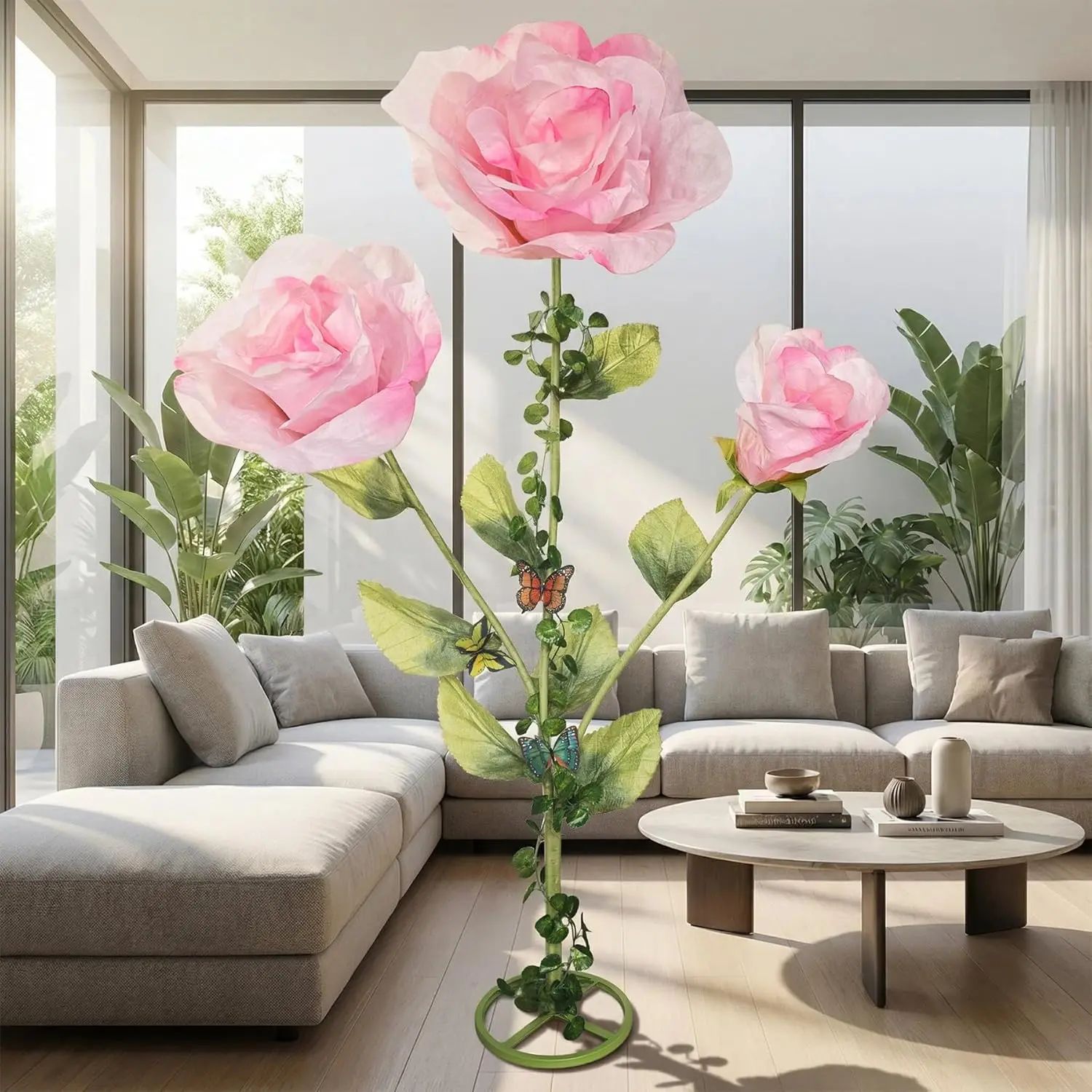 6.4FT Giant Flowers for Decoration, Big Artificial Flowers with Stand, Waterproof Large Handcrafted Paper Flowers for Wedding, Outdoor Garden Party, Shop Window Display, Home Decor(Pink Rose)2026