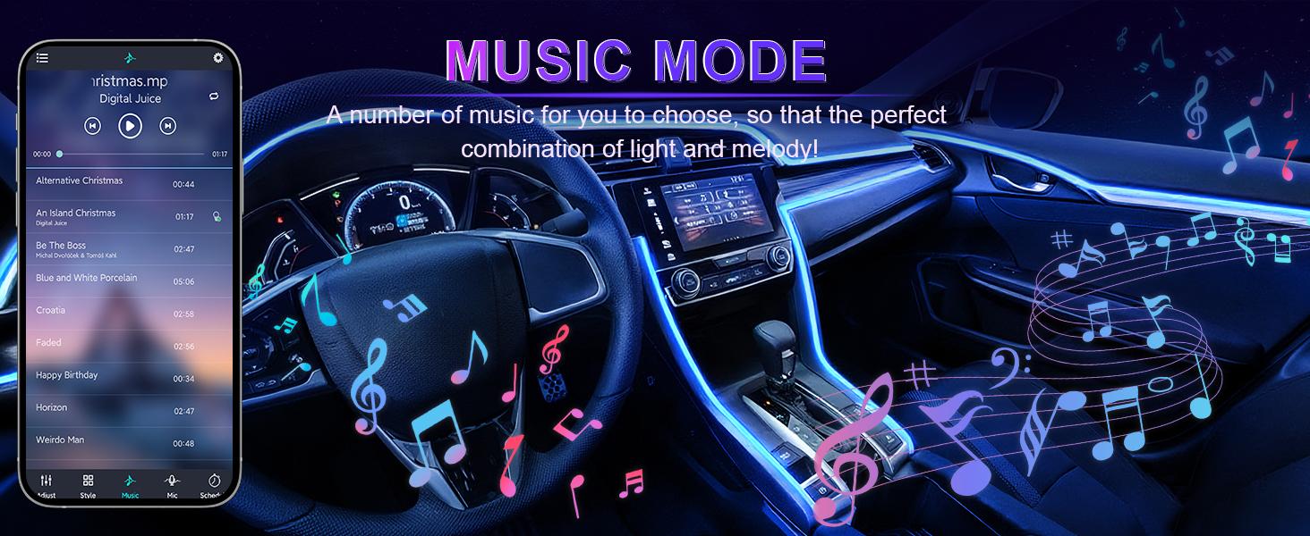 LivTee Smart Car LED Interior Lights with USB Port, LED Strip Fiber Optic Lights, Wireless App Control, Sync to Music, Car Accessories Gifts for Women and Men, 5 in 1