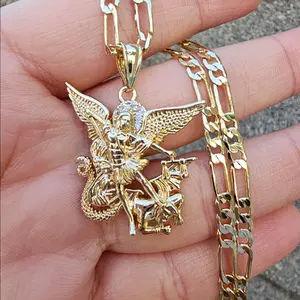 San miguel arcangel gold plated pendant necklace