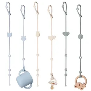 X-SRT43 Toy Straps for Baby 6pcs, Silicone High Chair Toys Straps Stroller Accessories Toddler Bottle Straps Car Seat Toys Baby Travel Essential Silicone Ivory+Sage+Blue