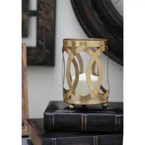 Gold Metal Pillar Room Hurricane Lamp