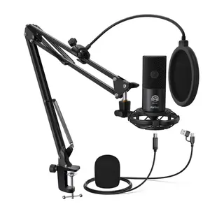 FIFINE T669 USB Studio Microphone Kit for PC Computer, Recording Microphone Bundle with Boom Arm, Gain Control, Pop Filter for Streaming, Podcasting