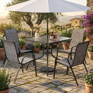 All Weather 5 Pieces Outdoor Dining Set, 30"X30" Metal Dining Table With 4 Stackable Textilene Chairs, Waterproof Anti Rust Patio Furniture, Perfect For Lawn Garden Poolside Backyard Balcony Porch Outdoor Entertainment