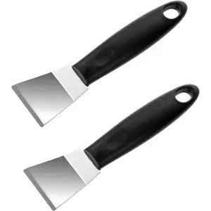 2Pack Metal Small Scraper Stainless Steel Cleaning Scraper Griddle Tool Oven Scrapers Tool Grill Induction Hob Stoves Scrapers Stiff Grill Pan Spatula for Kitchen Cleaning Wallpaper Outdoor BBQ