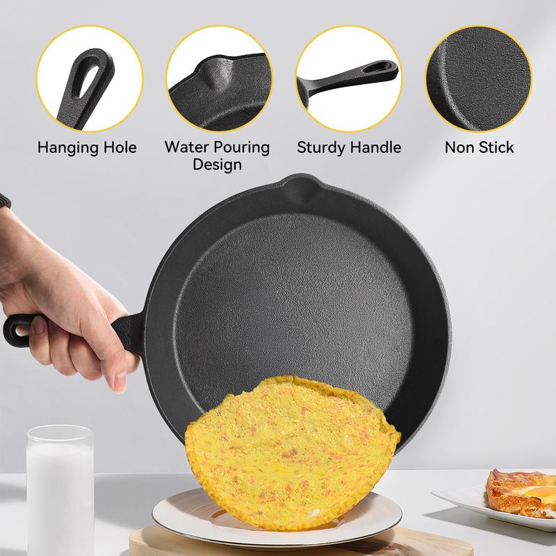 3pcs Cast Iron Cookware Set Heavy Duty Non Stick Pan Multi Functional Frying Pan Skillet And Baking Dish Suitable For Kitchen Outdoor Use Perfect For Cooking Steak Chicken