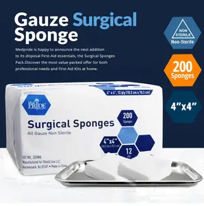 MED PRIDE 4”x 4” Gauze, 200 Surgical Sponges 12-ply Extra Absorbent | All-Gauze, Non-Sterile| Great for Wound Dressing, Prepping, Scrubbing & Cleaning| Essential First-Aid