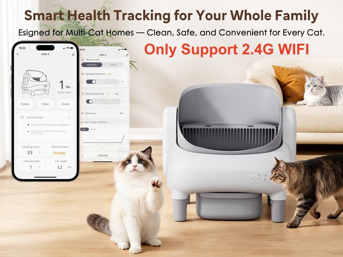 FUMOI Self-Cleaning Cat Litter Box for Multi-Cat Families, Open-Top Automatic Litter Box with APP Control & 2.4G WiFi, Smart Safety Sensors, Odor Lock Technology & 10.5L Large Waste Drawer