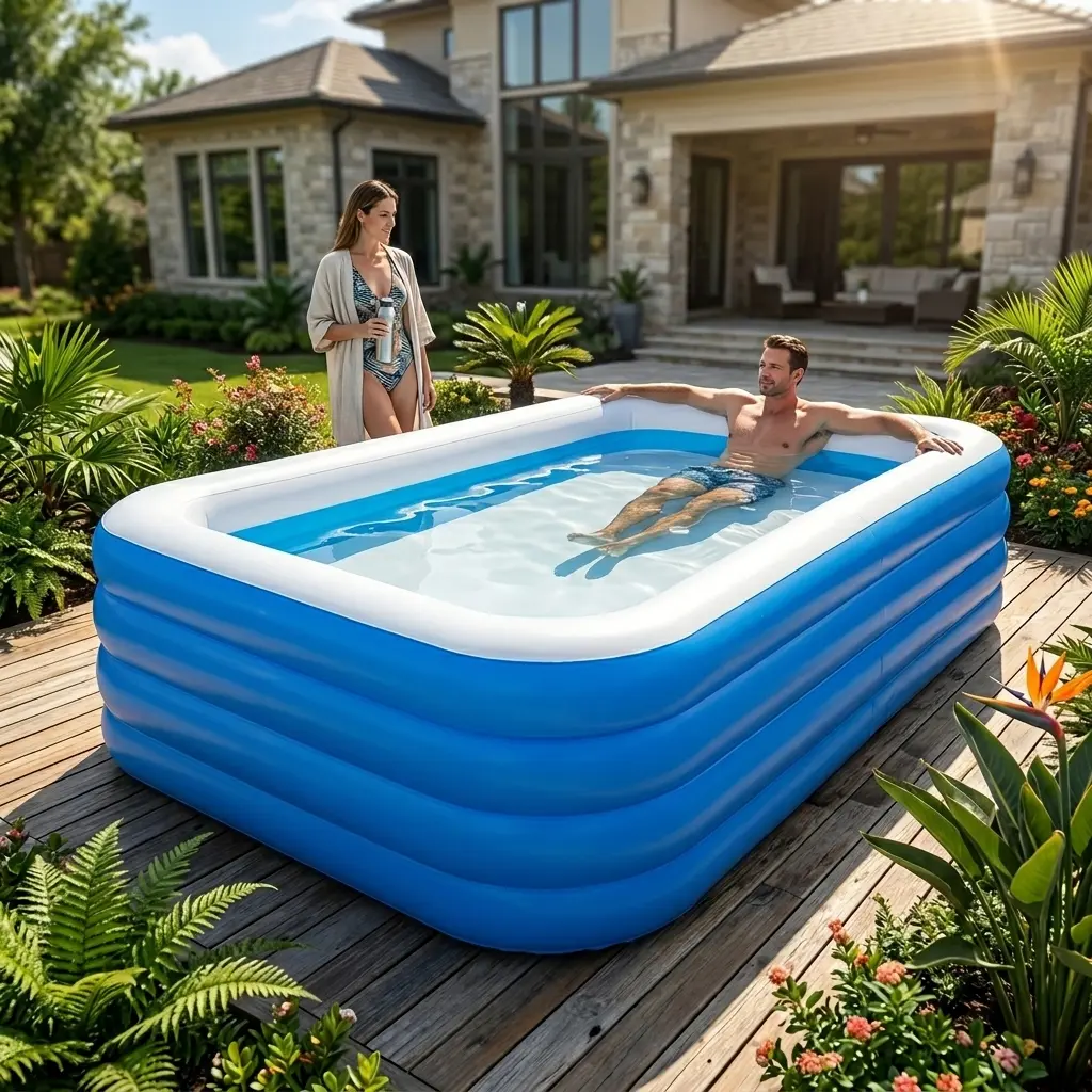 S3503732562 152.8in*74.8in*26.8in Extra-large, Heightened Inflatable Swimming Pool For Home Use; Foldable, Portable, AndQuick-release Swimming Pool; Perfect For Summer Water Parks; Made Of Thickened, Durable PVC Material;