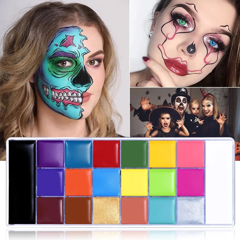20-Color Cosmetic Face & Body Oil Paint Palette - Safe Non-Toxic Professional Kit, Waterproof Temporary Tattoo, Sensitive Skin, Cosplay, Halloween Effects,back to school