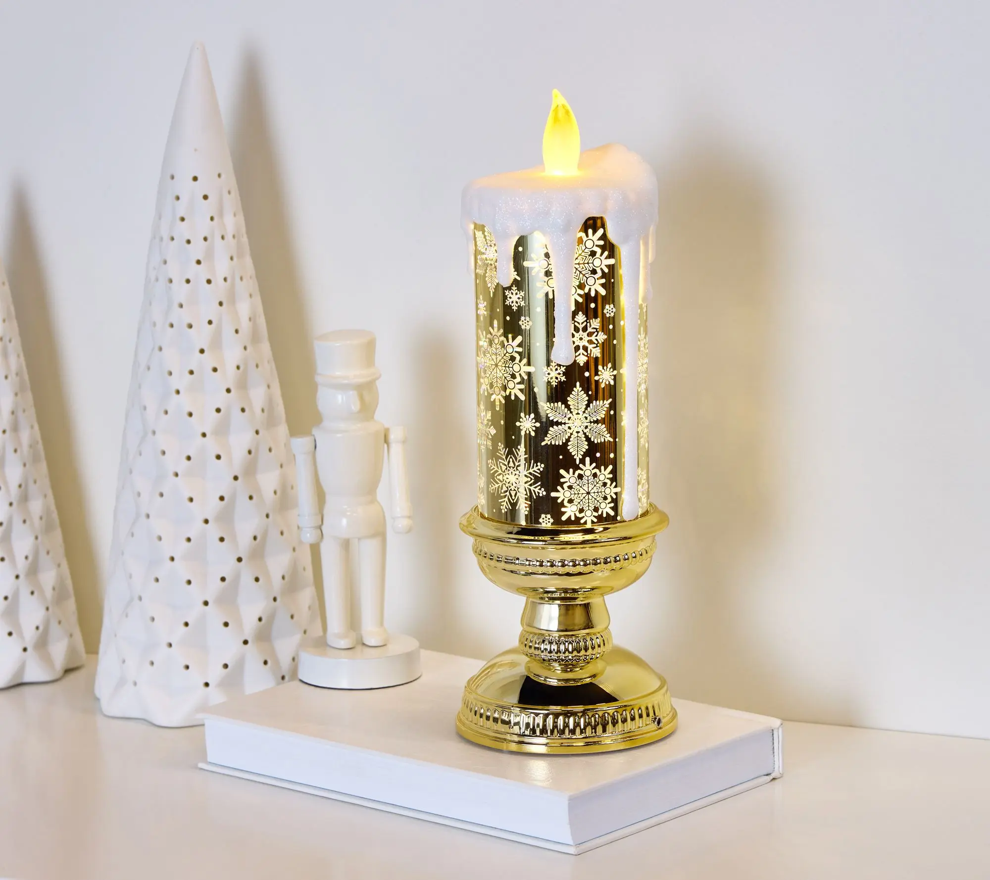 12" Illuminated Glitter Candle with Pedestal by Valerie
