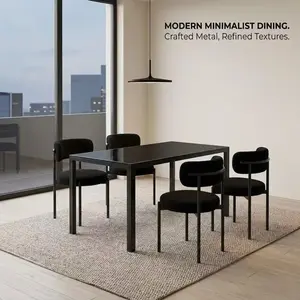 5-Piece Dining Table Set with 4 Teddy Fabric Chairs – Ships in 2 Boxes, 47.25" Tempered Glass Table with Metal Frame, Sturdy Chairs with Ergonomic Backrest, Easy Assembly for Kitchen Dining Room
