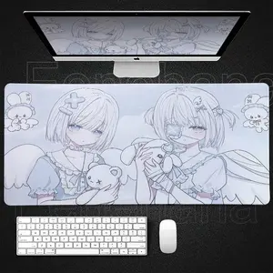Kawaii Anime Girls Pink Gaming Mouse Pad, 80×30cm 3mm Thick, Locked Edge Non-Slip Large Desk Mat for PC Home Office Keyboard Accessories