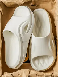 Men's Casual Plain Platform Slides, Non-slip Comfortable Home Slippers, Soft Elastic Summer Versatile Slippers for Indoor & Outdoor Wear, Walking Shoes
