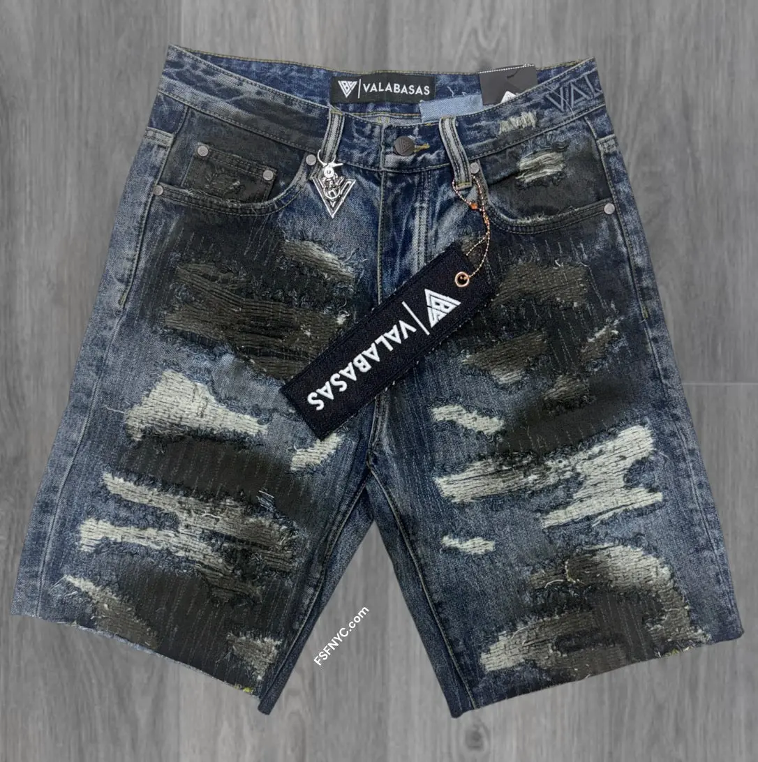 Valabasas - incise Denim Shorts - Dark Blue - 1009
