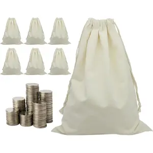 6 Pack 12x17" Heavy Duty Canvas Drawstring Coin Deposit Change Transit Cash Money Bag Sacks