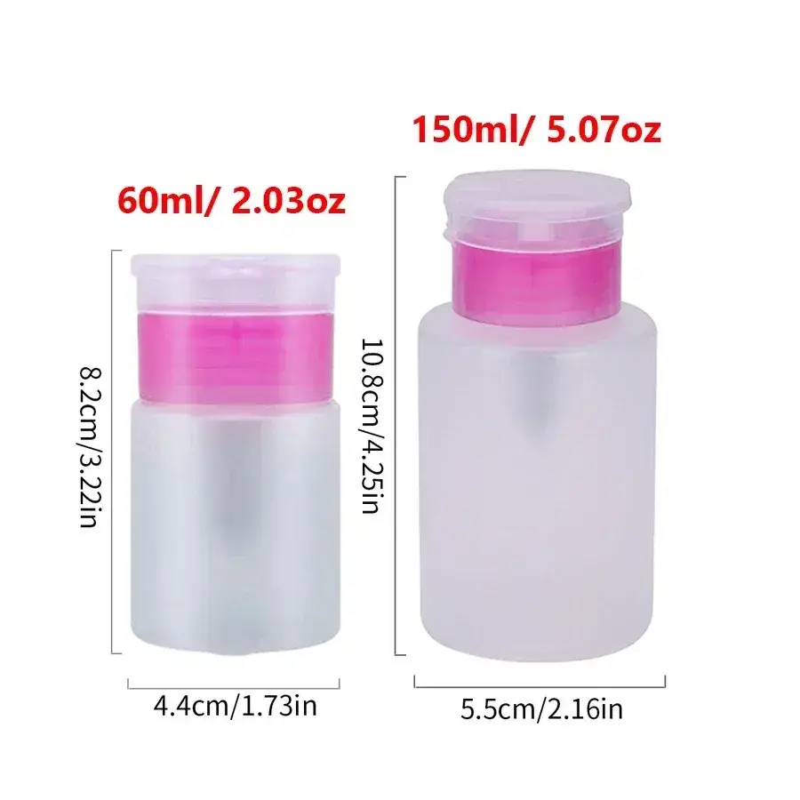 2Pcs Refillable Pump Dispenser Set 60ml + 150ml for Nail Polish Remover Cleanser Manicure Makeup Tool Portable Cosmetic Bottle