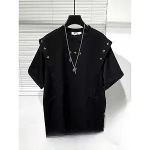 2026 Loose Men's  Summer T-irt with Rivet Functionali Korean Faion Sle ort Sve round Ne Top for Teens