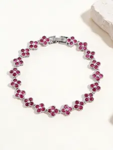 Fashion Colorful Flower Bracelet, Floral Charm Bracelets, Copper Plated Zirconia, Multiple Colors Available, Elegant Jewelry Gift Box Included
