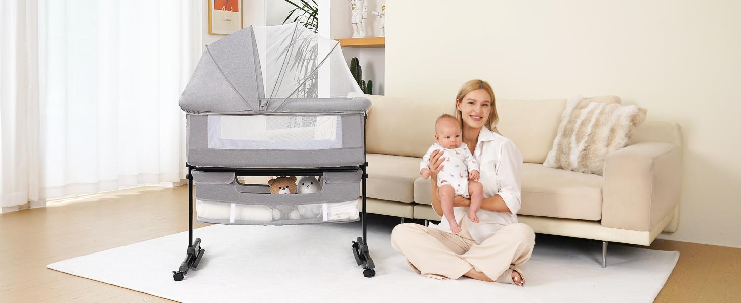 Baby Bassinet, Baby Basinet Bedside Sleeper, Easy to Fold Portable Crib Side Bassinet 2024new Style Girl/boy Folding Cot bassinetbaby