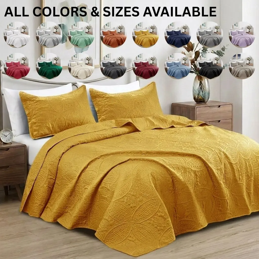 Luxury Coin Quilted Bedspread Set - Ultra Soft Lightweight Microfiber All Season Coverlet Set for Queen King Bed Quilt Sets Hotel Quality Bedding