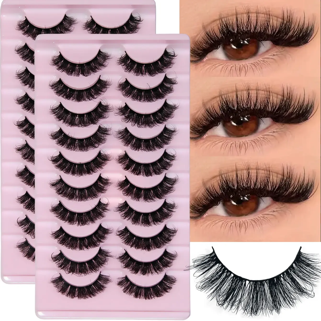 Russian Strip Lashes Faux Mink, 20 Pairs 3D Fluffy Thick Lashes, Messy Natural Look Fake Eyelashes Extensions for Daily Wear & Special Occasions, Fluffy False Eyelashes