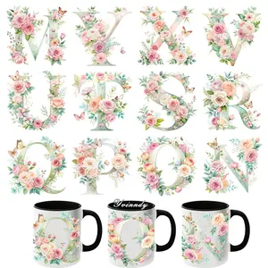 12Pcs/Set Letter Flower DIY Glass Jar Packaging Stickers UV DTF High Self-Adhesive Transfer Paper Is Suitable For Decorating Cups And Bottles