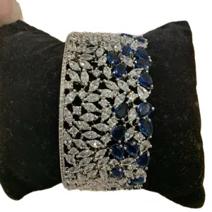CZ Broad Bracelets in CZ Crystals & Kundan for Women - Non-Natural Stone Fashion Bracelet