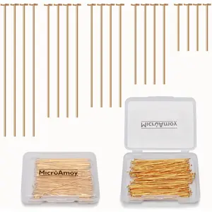 100pcs 18K Gold Filled Non Tarnish Flat Head Pins for Craft Earring Bracelet Jewelry Making Accessories 70mm (2.75in) Gold Flat Head Pin