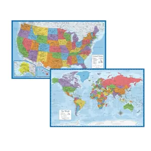 Laminated World Map & US Map Poster Set - 18" x 29" - Wall Chart Maps of the World & United States - Made in the USA - (LAMINATED, 18" x 29")