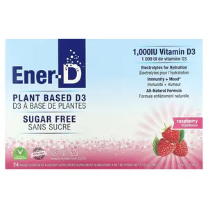 Ener-C Ener-D, Vitamin D3, Hydrating Effervescent Drink Mix, Sugar Free, Raspberry, 1,000 mg, 24 Packets