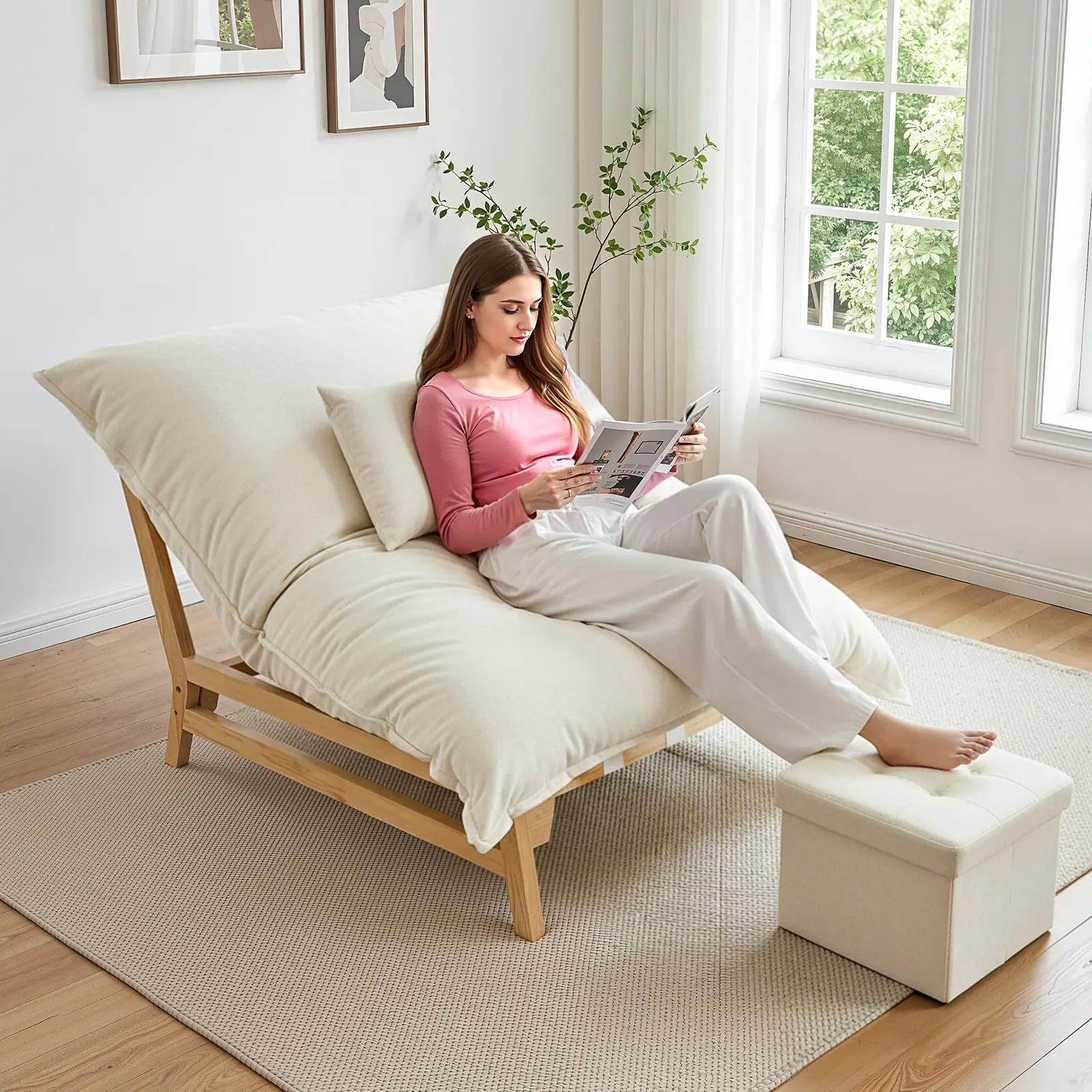 SLSY Oversized Chaise Lounge Chair with Ottoman & Pillow, Comfy Upholstered Lounge Chair for Living Room, Bedroom & Relaxation, Cozy Accent Chair for Adults
