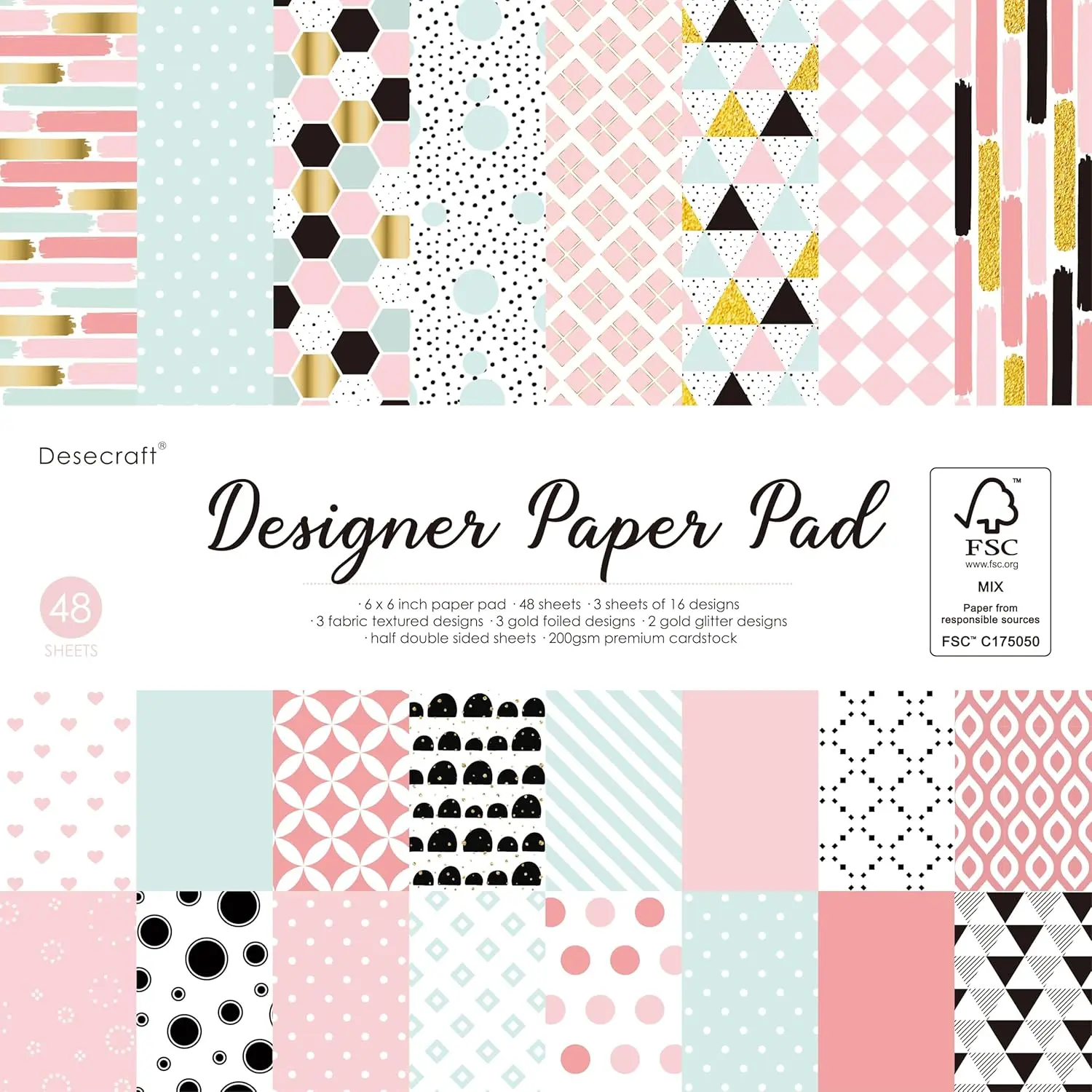 Desecraft 48 sheets 6 X 6 Scrapbooking Cardstock Decorative Paper Pack - Pink Collection - for Card Making Journaling Planner Origami Scrapbook Paper Scrapbook Materials Supplies