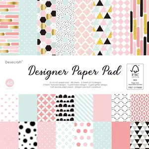 Desecraft 48 sheets 6 X 6 Scrapbooking Cardstock Decorative Paper Pack - Pink Collection - for Card Making Journaling Planner Origami Scrapbook Paper Scrapbook Materials Supplies