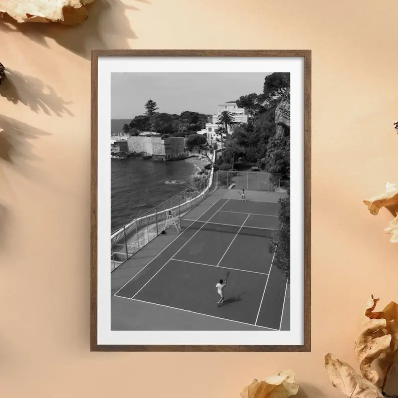 Black and White Tennis Oil Painting Photo Print - 12x18 Eco-Friendly Luster Paper, Fade-Proof High-Resolution Decorative Wall Decoration, Home Decor Accessory