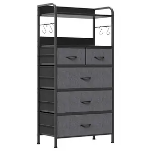 Gray Dresser for Bedroom with 5 Drawers Dressers and Chests of Drawers for Hallway Entryway Storage Organizer Unit with Fabric Sturdy Metal Frame Wood Tabletop Easy Pull Handle