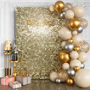 Light Shimmer Wall Backdrop 24pcs  Black Not See-through Design Square Sequin Glitter Panel For Outdoor Events Birthdays Wedding And Party Decoration