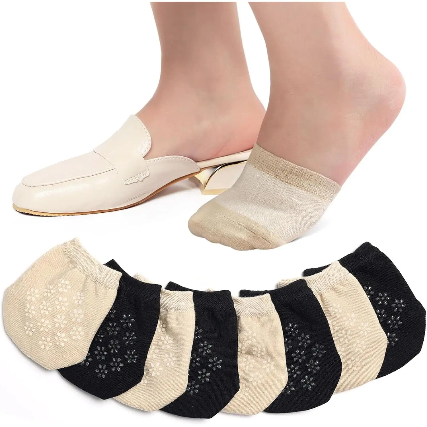 4 Pairs Non-Slip Women's Forefoot Half Socks,Invisible No Show Liner Socks with Silicone Grips for Mules Flats,Breathable Cotton Half Toe Socks,Halloween Christmas Party Gifts,Hand Tools Kits