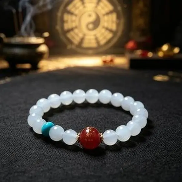 Taoist White Jade Blessing Bracelet, Stabilize Aura & Repel Negative Energy