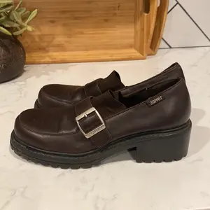 Vintage 90sY2K Esprit Delancy loafer Brown Leather Platforms silver accents