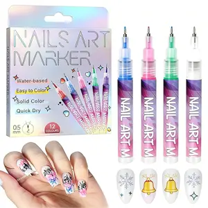 Cutics 12Color Nail Doodle Pen for DIY Nail Art Quick Drying Acrylic Painting and 3D Dot Embroidery mma acrylic nail - On Nails Quick Drying Dot Stitching Nails Art Pen for Home and Salon DIY, Nail Care Cutics Manicure Polish Cosmetic