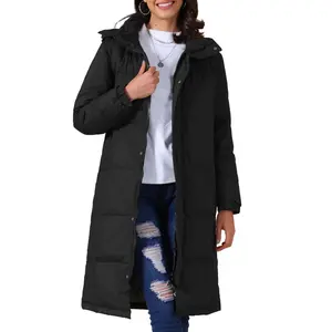 INSPIRE CHIC Women's Winter Thicken Puffer Hooded Outwear Long Padded Warm Parka Jacket Coat Black Large