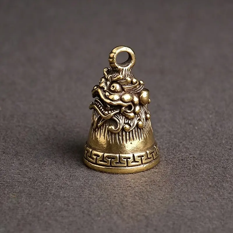 Brass Qilin Keychain Bell Pendant, Creative Metal Craft Decoration, Unique Key Ring Accessory, Elegant Desk Ornament, Handmade Artwork, Key Accessories