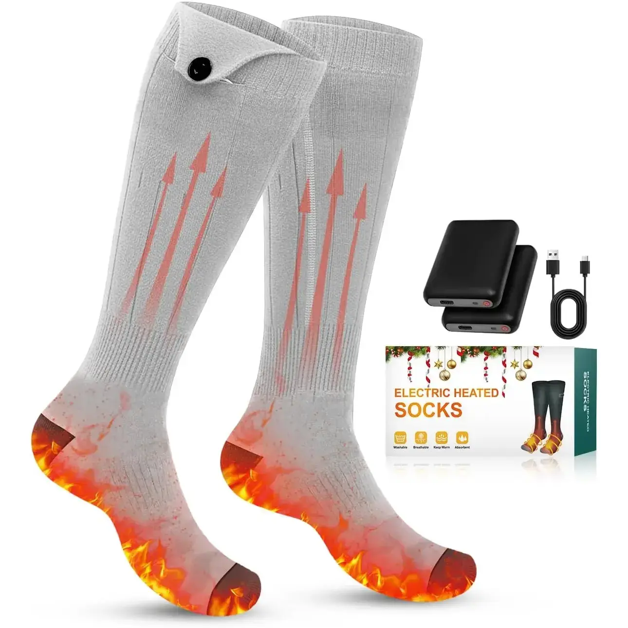 Adult 5000mAh Rechargeable Heated Socks, 3 Heating Settings, Washable Electric Socks for Hiking & Outdoor Activities, Christmas Stocking Stuffers Gifts