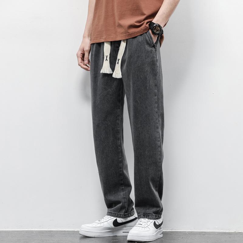 Summer Loose Wide Leg Jeans Pants Men Fashion Drawstring Elasticated Straight Trousers Summer Loose Wide Leg Jeans Pants Men Fashion Drawstring Elasticated Straight Trousers
