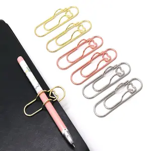 1 Box 6 Pcs 3 Color Heart Pen Clip Metal Pencil Clips Multifunctional Rose Gold Silver Carbon Steel Paperclip Portable Large Size Holder for Notebook Book Journal Office School Accessories